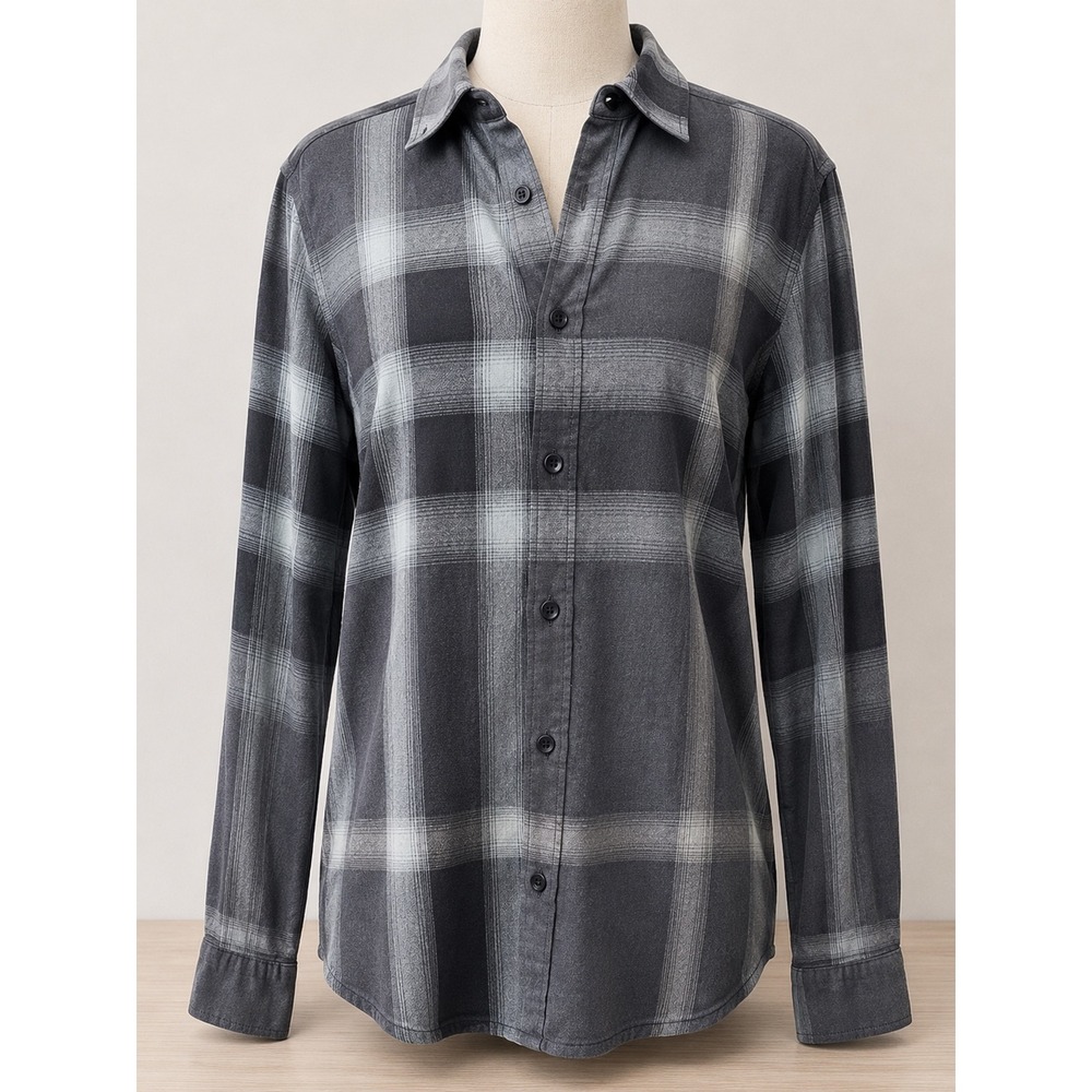 Burberry Brit Plaid Shirt Mens sz M Grey Black Ombre Check Cotton Excellent